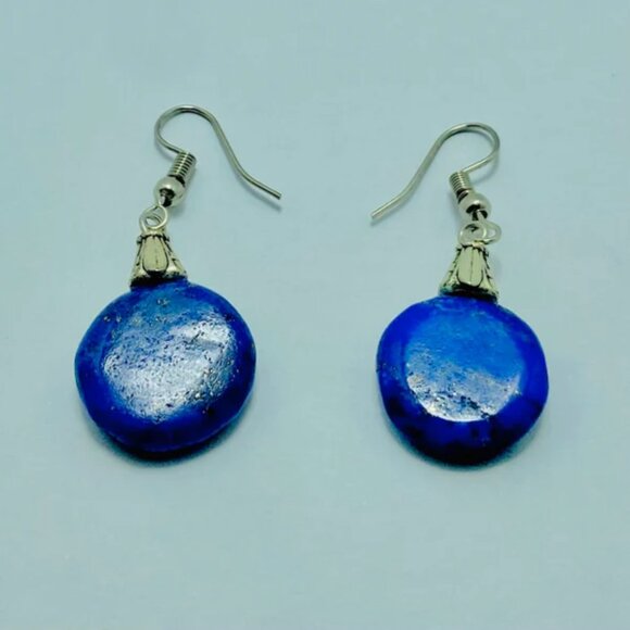 Lapis Earrings, Handmade Light Weight Dangle Earrings, Lapis Lazuli Earrings - Picture 2 of 9